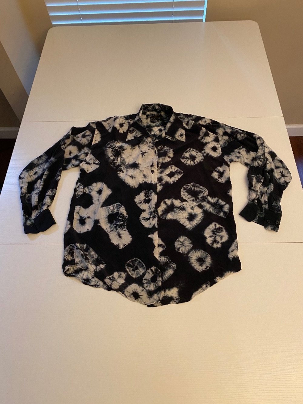 Et Vous Black Off White Dandelion Fine Silk Shirt Blouse Size Small